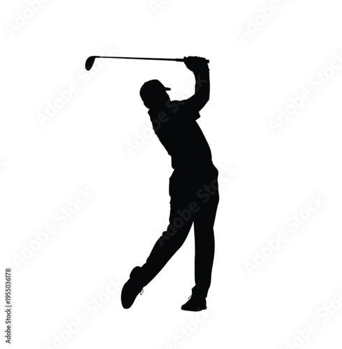 Black silhouette of a golfer swinging a golf club vector illustration EPS PNG file