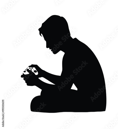 Black silhouette of person using game controller gaming vector illustration EPS PNG file