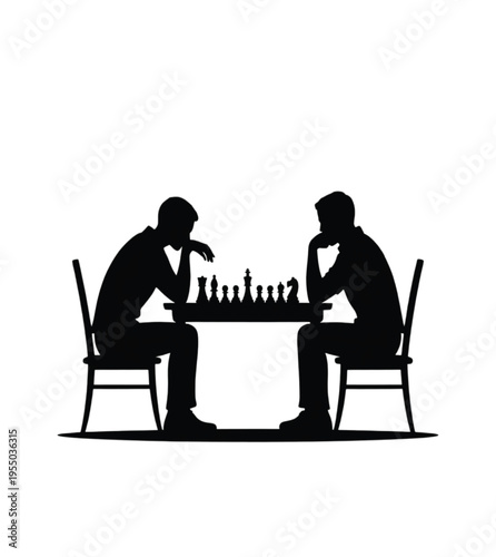 Black silhouettes of two people playing chess on a small table vector illustration EPS PNG file