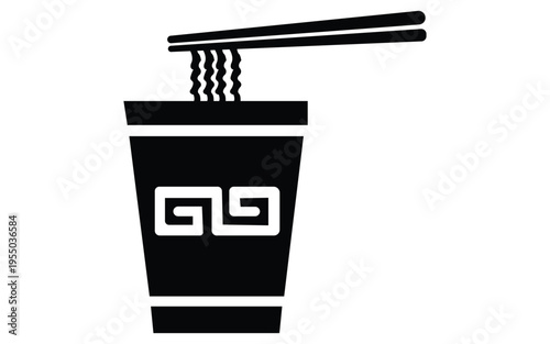 Minimal noodle cup icon with chopsticks Asian food takeaway symbol flat vector design