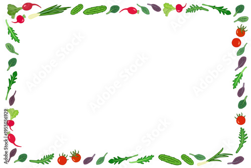 Vector frame of vegetables and herbs. Healthy eating concept. Основные RGB