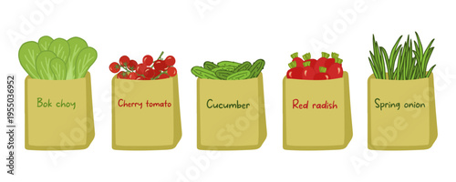 Vector illustration of paper shopping bags with vegetables Основные RGB