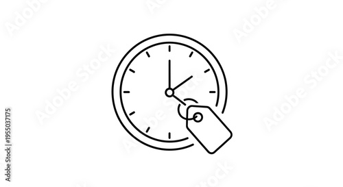 Analog clock with tag attached.