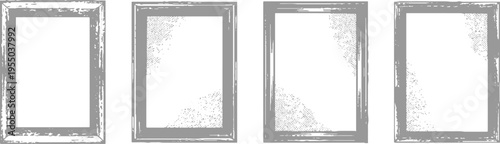 Four rectangular grey frames with distressed textured borders and speckled fill patterns rectangle white