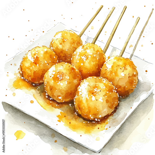 watercolor of Dango illustration, isolated on a white background.