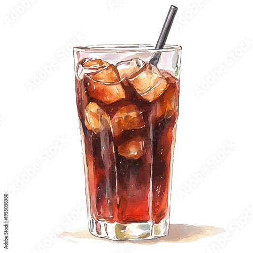Cola, illustration watercolor artwork with subtle gradients and elegant contours, isolated on a white background.