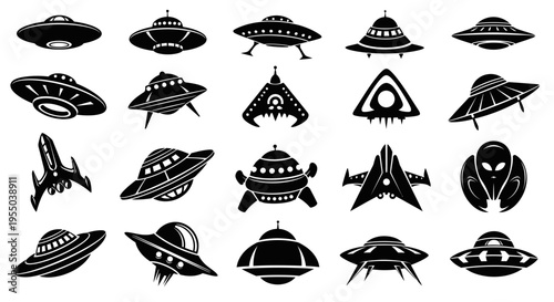 Set of UFO and Alien Spaceship Icons