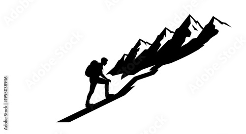 Silhouette of a Hiker Climbing a Mountain Peak