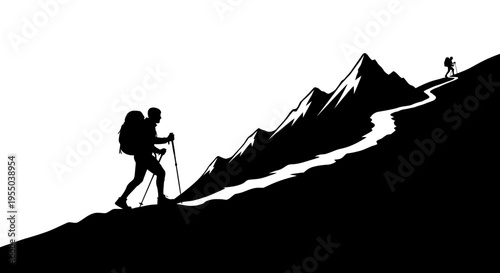 Silhouette of Hikers Climbing Mountain Peak