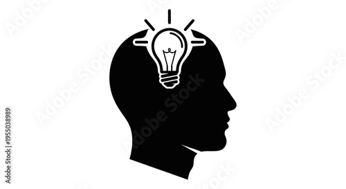 Human Head Silhouette with Light Bulb Icon for Creative Idea Concept