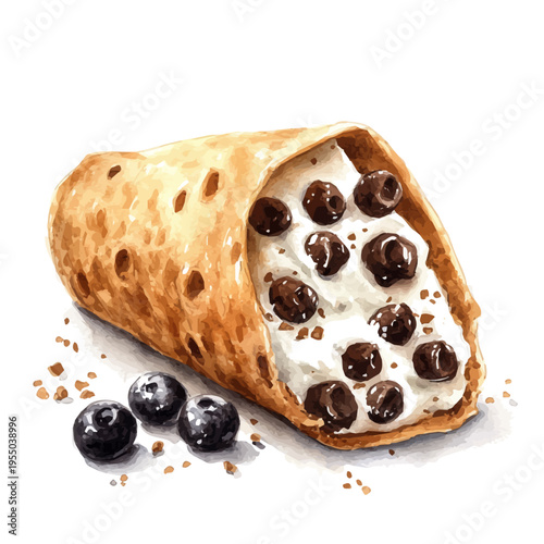 watercolor of Cannoli, vector clipart, isolated on a white background.