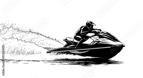 Black and White Jet Ski Rider Illustration