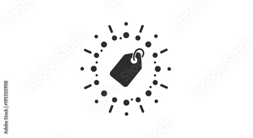 Black Tag Icon With Dots Lines.