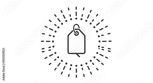 Black tag icon with radiating lines.
