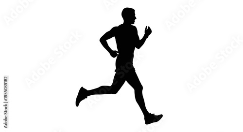 Silhouette of a man running fast isolated on white background