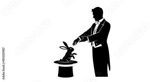 Magician Pulling Rabbit Out of Top Hat Silhouette
