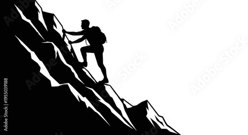 Silhouette of a Hiker Climbing a Steep Mountain Peak
