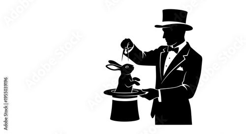 Magician Pulling a Rabbit from a Top Hat Silhouette