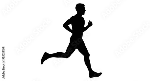Silhouette of a Running Man Isolated on White Background