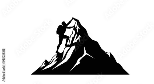 Silhouette of a Hiker Climbing a Mountain Peak