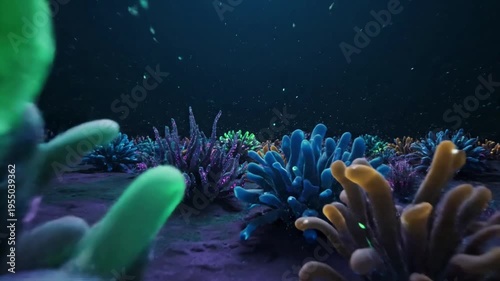 Abstract Oceanic Ecosystem Visuals Developing a unique visual language for an imagined marine world, showcasing its vibrant, pulsating life without depicting specific creatures.