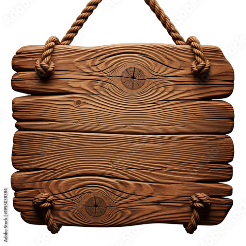 Rustic wooden hanging signboard isolated on white background