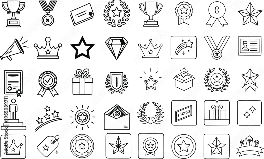 Fototapeta premium Award and achievement outline icon set
