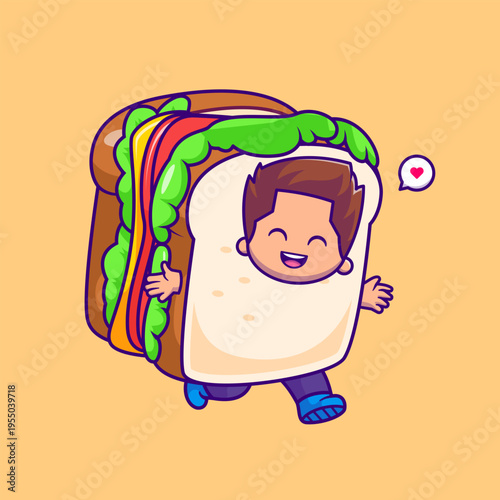 Cute Boy In Sandwich Cartoon
