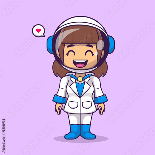 Cute Woman Astronaut Standing Cartoon