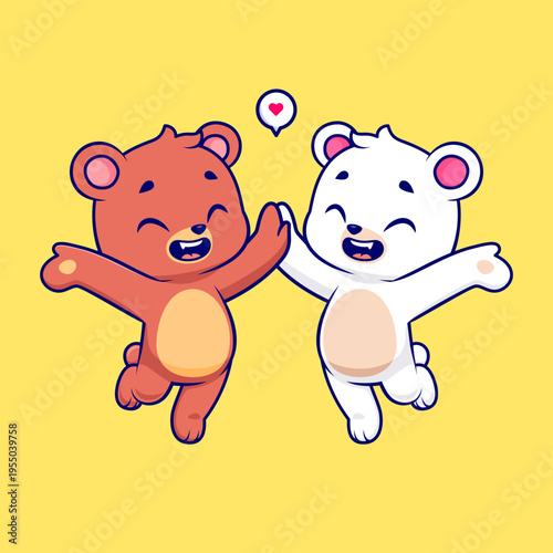 Cute Bear And Polar Bear High Five Cartoon