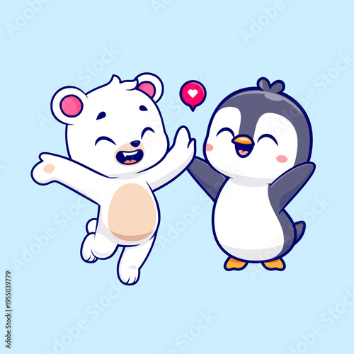 Cute Bear And Polar Bear High Five Cartoon