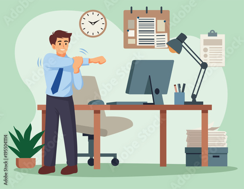 stretching at office illustration vector