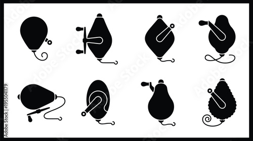 Assortment of Black Silhouette Icons of Hand-Crank Devices 01e1050545 line