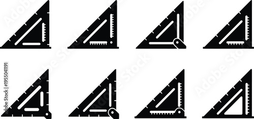 Assortment of Black Carpenter's Square Icons with Rulers on White Background carpenter square carpenter square icon