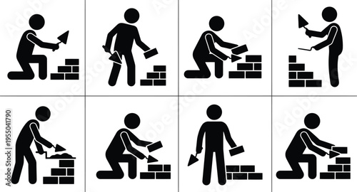 Bricklayer Icon Set Showing Different Poses and Actions illustration wide