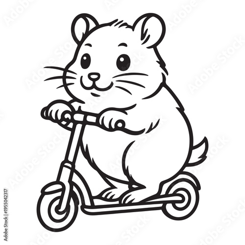 Cute cartoon hamster riding a kick scooter vector illustration for children's books and activities