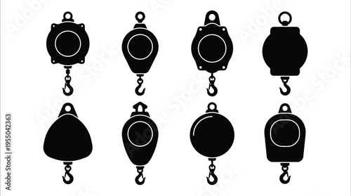 Collection of Black Silhouette Spring Balancer Hoists with Hooks tool equipment