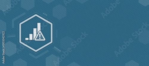 Financial data error and market crash warning vector with bar chart icon on blue hexagonal background for business risk with copy space