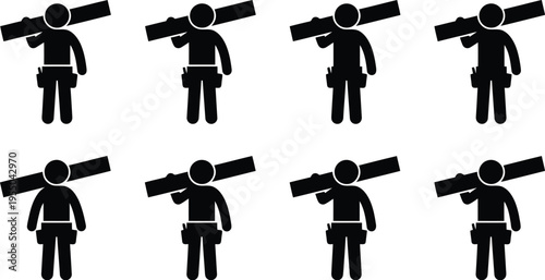 Construction Worker Carrying Lumber Icon Set index e33be7fcca