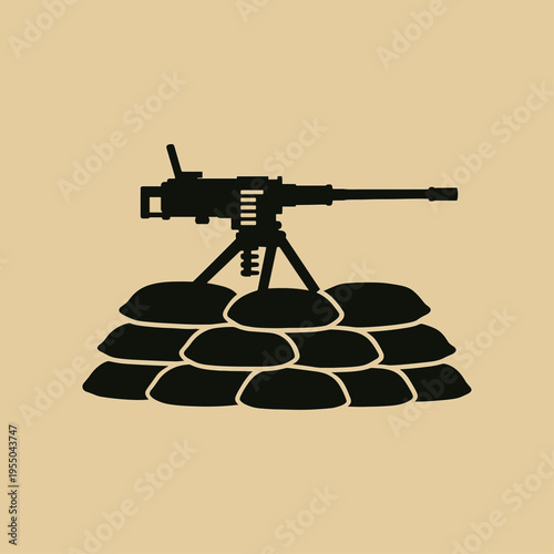 Machine gun, 50 cal mounted lmg icon logo flat vector design