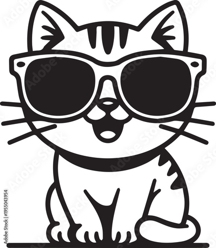 Cute cartoon cat with sunglasses hanging upside down playful vector illustration