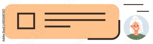 Digital identity, user profile, online registration, personal information, user interface design, avatar. Minimalistic profile card with a text section and avatar icon. Digital identity and user