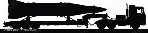 Military Missile Launcher Truck Silhouette  Army Rocket Transport Vehicle Black Vector Illustration