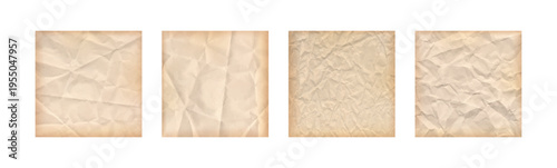 Paper tear collection with half tone poster background parchment for old texture crumpled. Kraft folded rip with recycled sheet set for bundle kit brown beige. Square social paper poster bg template.