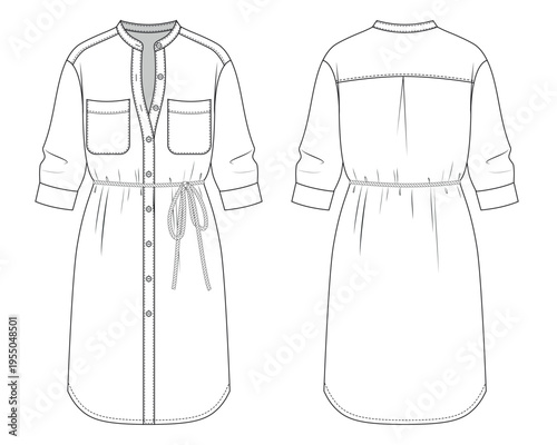 Womens shirt dress with cord belt fashion drawing
