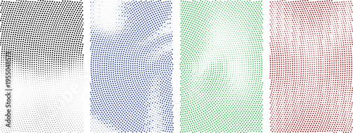 Halftone pattern with gradient effect in black, blue, green, and red