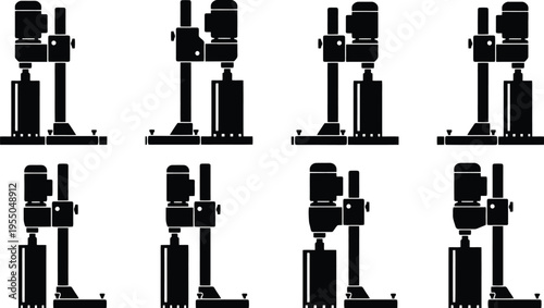 Eight black silhouette icons of a core drilling machine with adjustable base and motor construction equipment