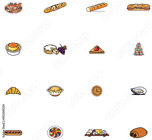 French Cuisine Collection Includes Baguette Croissant Pastries And Cheese For Gastronomy And Food Photography Needs