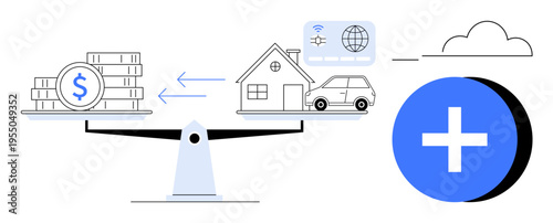 Financial balance concept. Financial balance highlighting assets, investments, and connectivity. Financial decisions for modern asset management and secure transactions. Ideal for banking, fintech