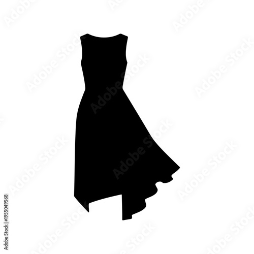 Elegant black sleeveless asymmetrical maxi dress on white background
